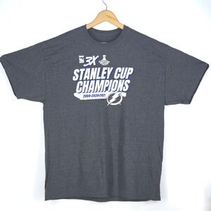 Tampa Bay Lightning Stanley Cup Champions T Shirt Men XL Gray Hockey Graphic Tee